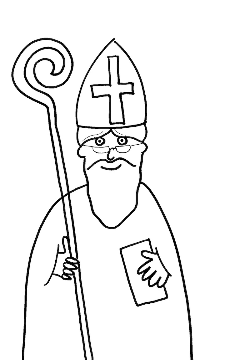 Feuille de coloriage Saint-Nicolas simple avec bâton et livre