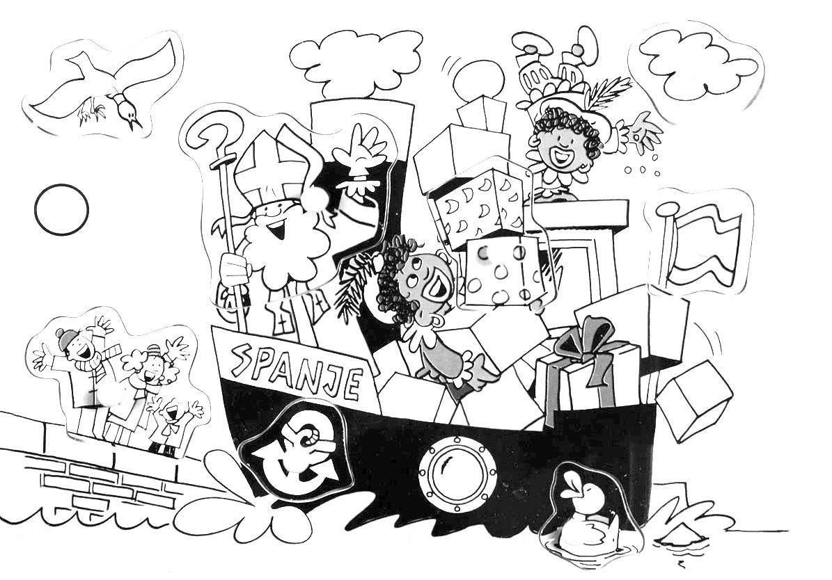 Feuille de coloriage gratuite Saint-Nicolas et les Pieters Bateau à vapeur  pour enfants
