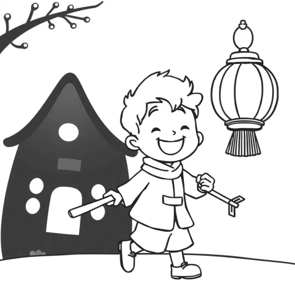 Sint Maarten Lampion Stickfiguur Vrolijk Feestelijk coloring page for children