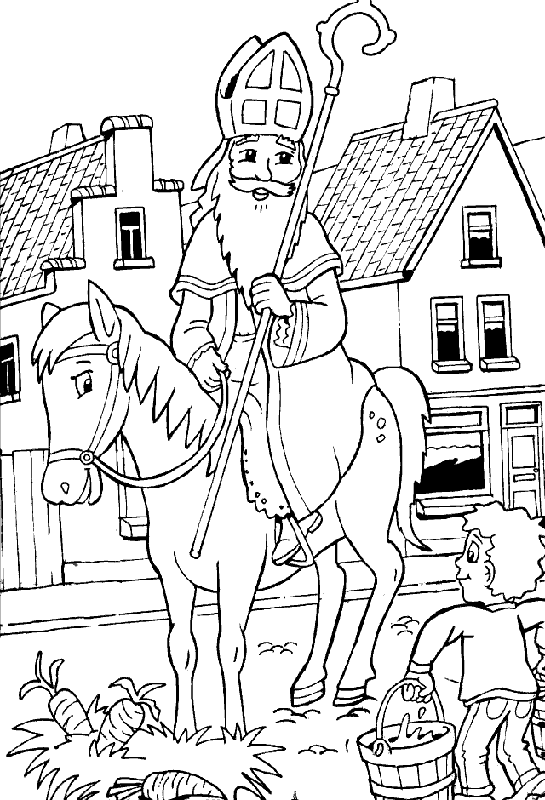 Feuille de coloriage gratuite Saint-Nicolas à cheval Feuille de coloriage pour enfants