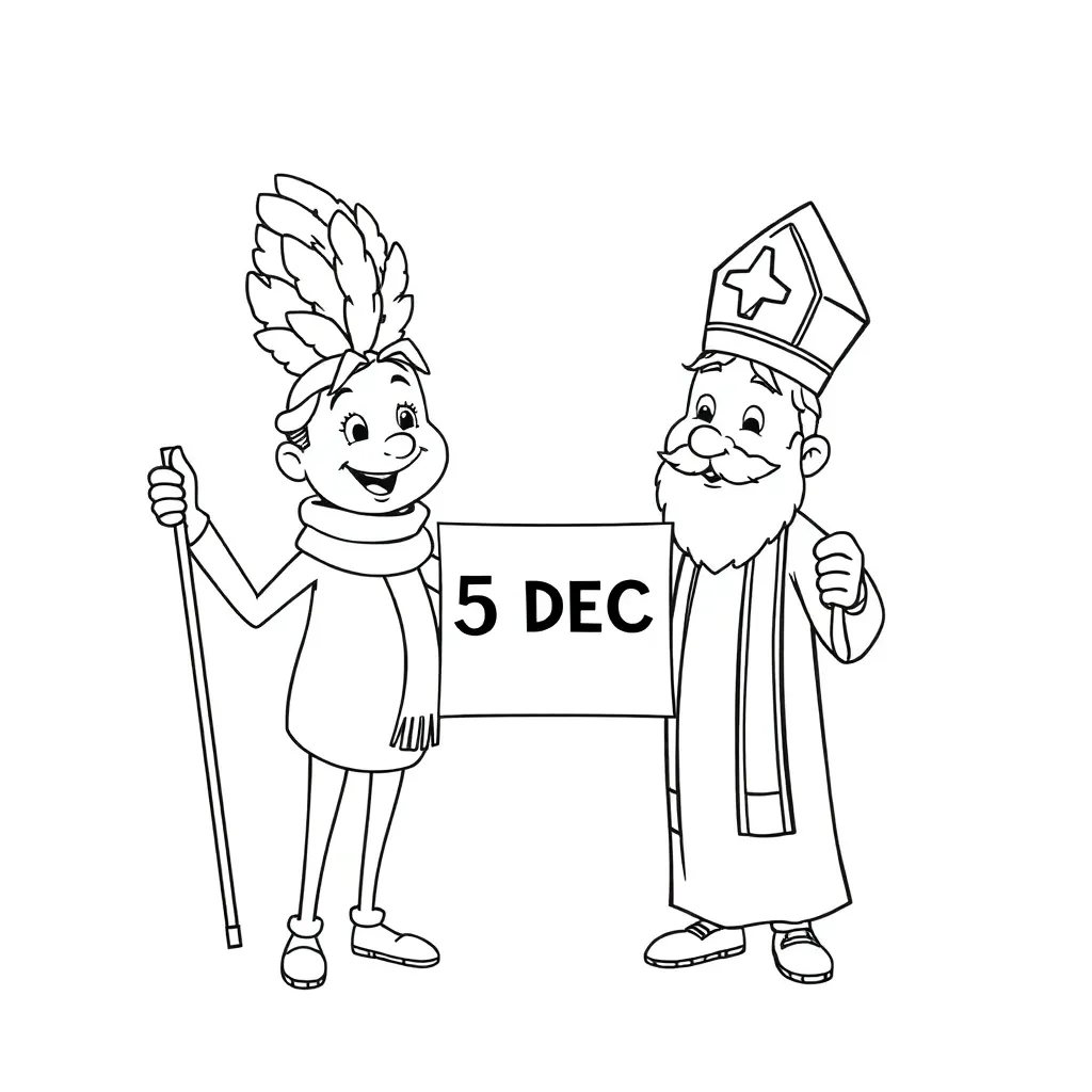 Feuille de coloriage gratuite Saint-Nicolas et Piet Feuille de coloriage pour enfants