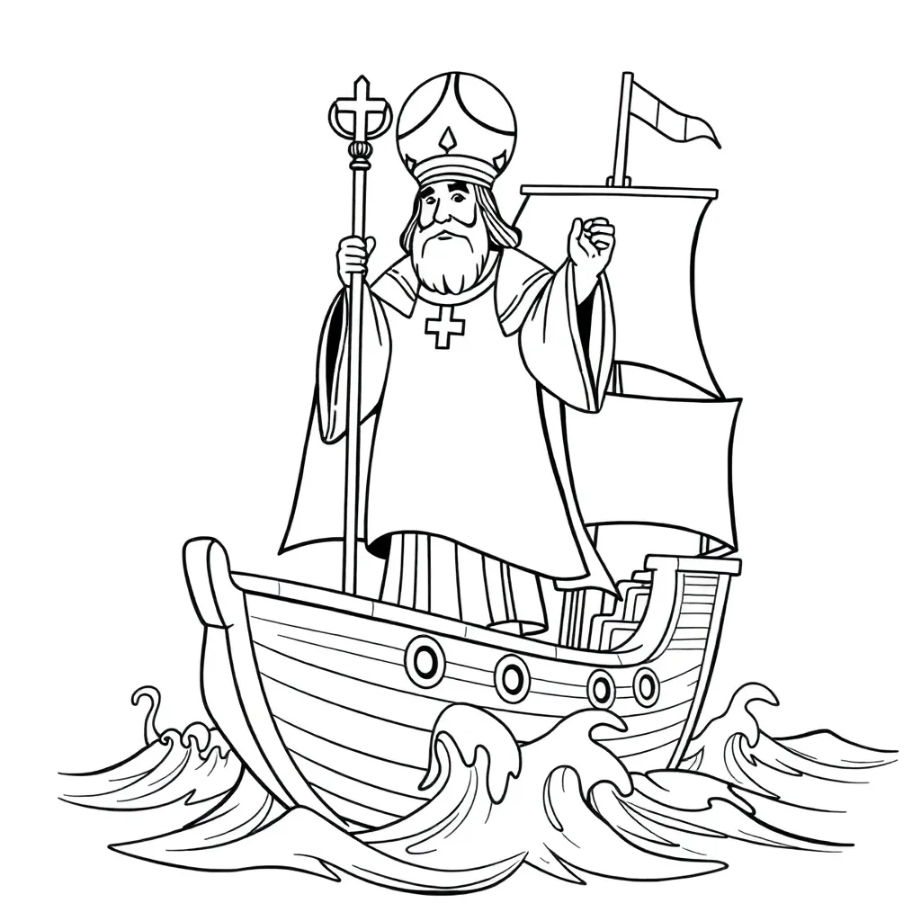 Sinterklaas Heilige Figuur Zeilschip Cartoonachtig Educatief coloring page for children