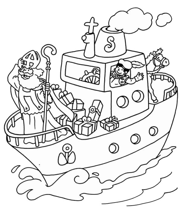 Sinterklaas Piet Pakjesboot coloring page for children