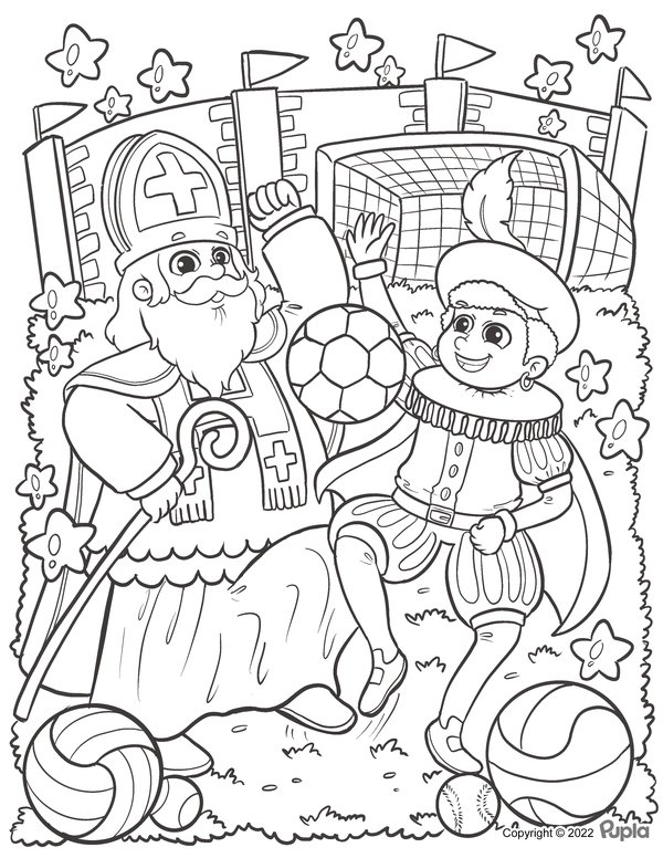 Sinterklaas Piet Sporten coloring page for children