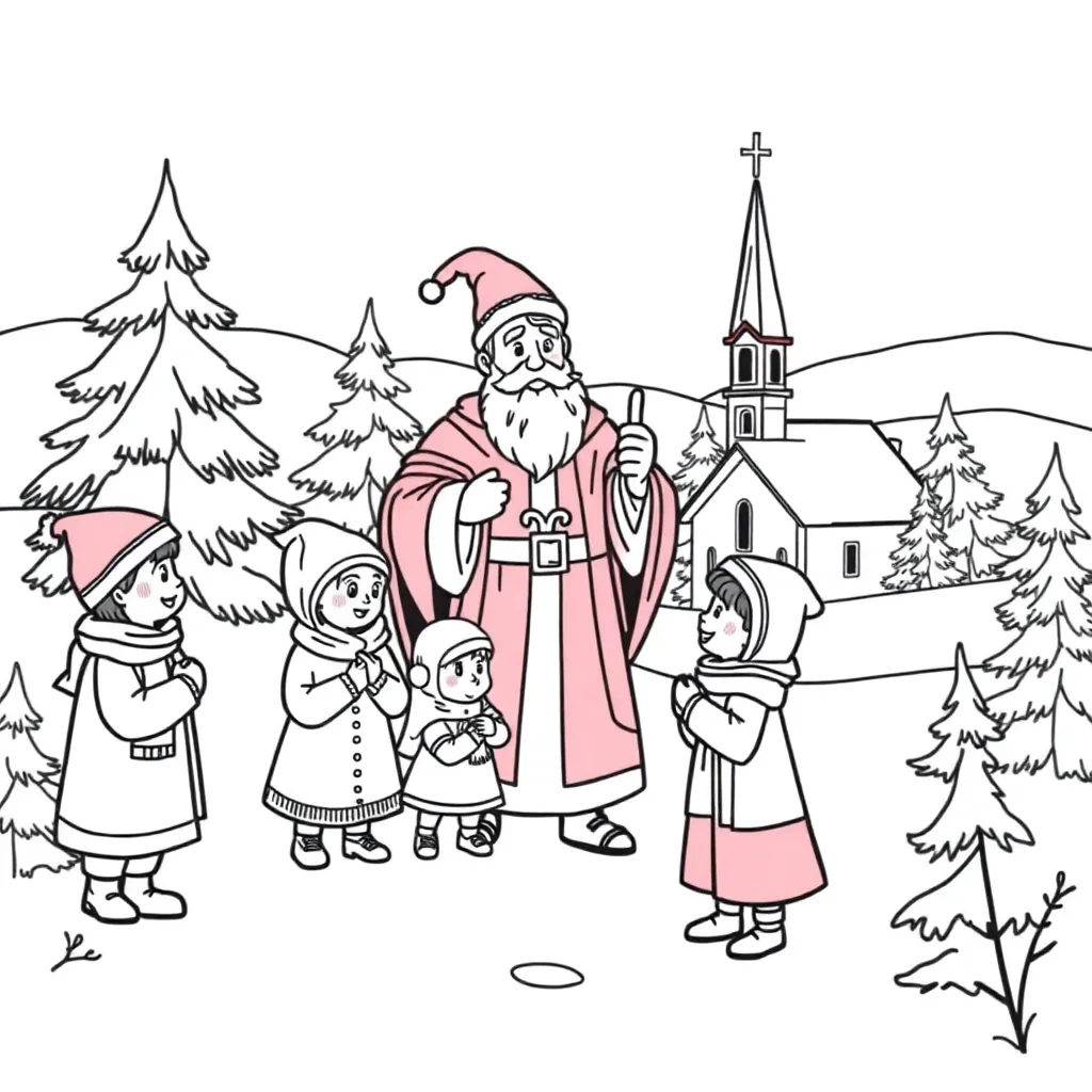 Sinterklaas Winterse Setting Kinderen Culturele Traditie Feestelijke Activiteit coloring page for ch