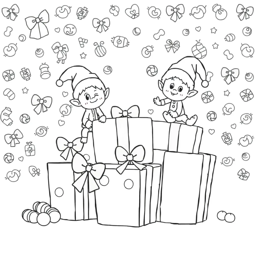 Sinterklaasjournaal Elfjes Cadeautjes Feestelijk Inkleuren coloring page for children