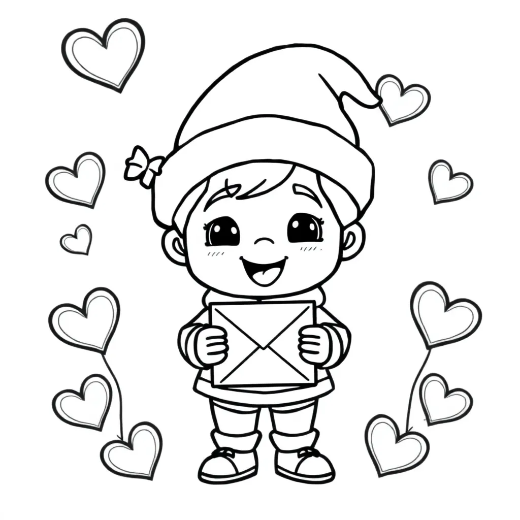 Plantilla de Coloreado Gratis del Diario de Sinterklaas, Corazones, Carta, Mitra, Dibujos Animados