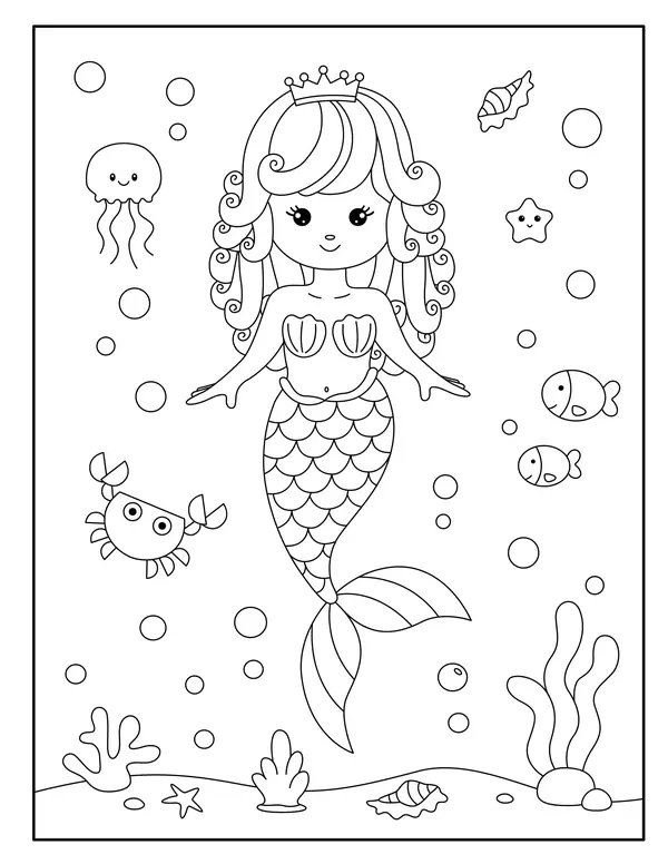 Sirena Bajo El Agua coloring page for children