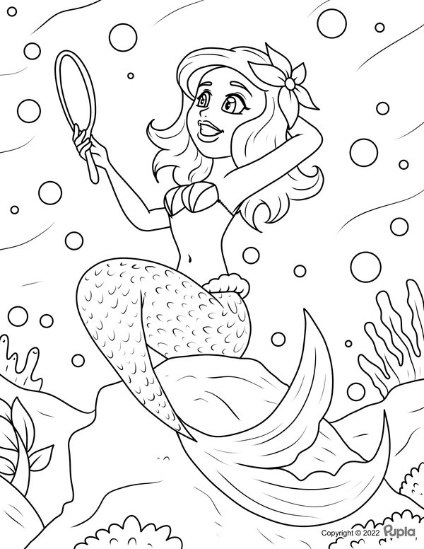 Sirena Mirandose En El Espejo coloring page for children