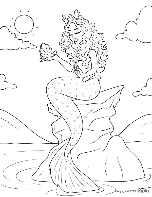 Sirena Rizada Sobre Roca coloring page for children