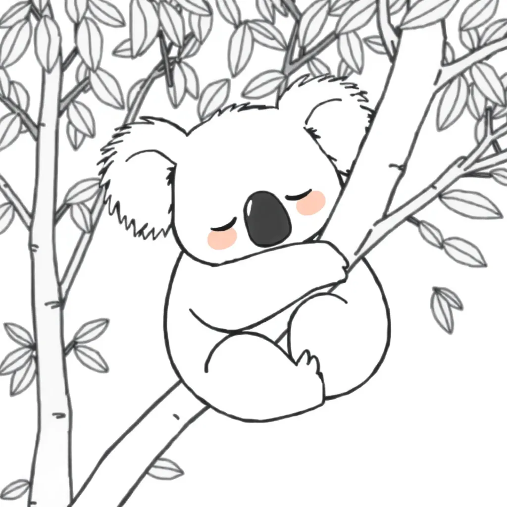 Slapende Koala Schattige Dieren Australische Fauna Eucalyptus Liefhebber coloring page for children