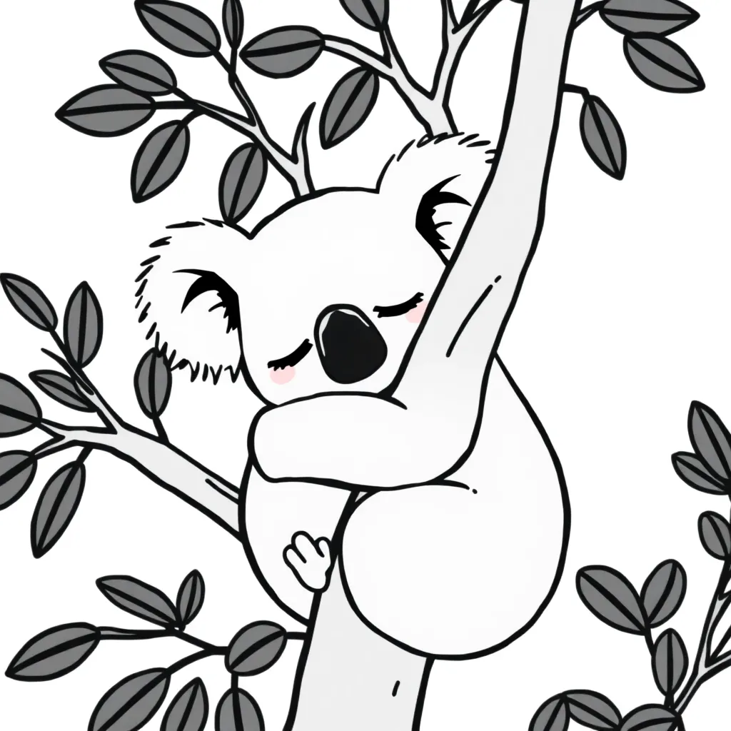 Kostenlose Malvorlage Schlafender Koala, Süße Tiere, Australische Natur