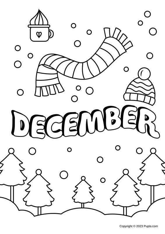 Snowy December coloring page for children