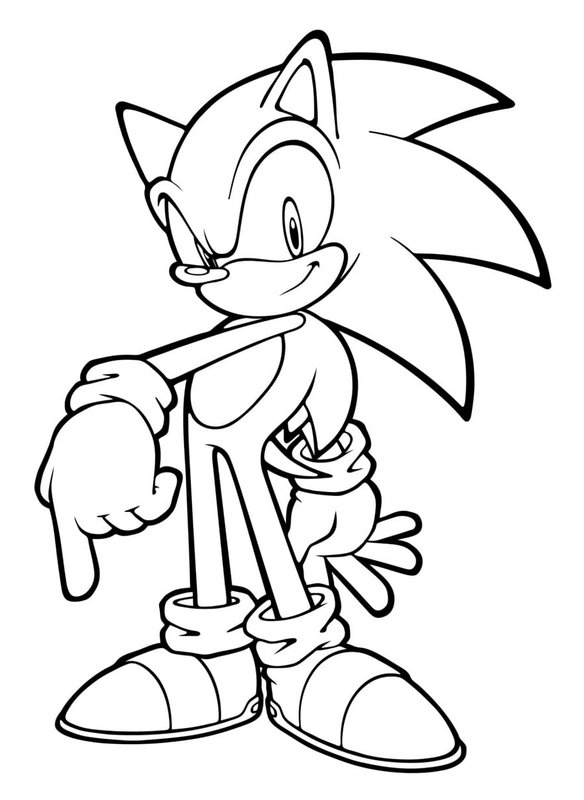 Sonic Pointing Down coloring page for children