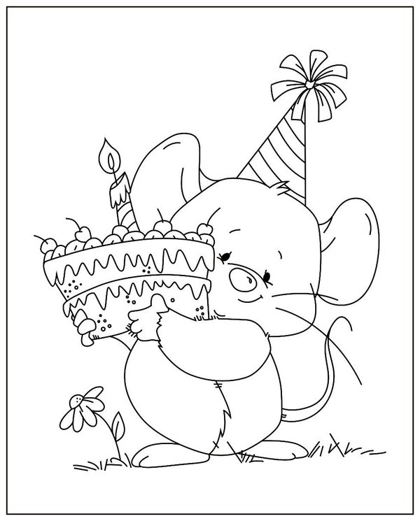 Souris Avec Gateau D Anniversaire coloring page for children