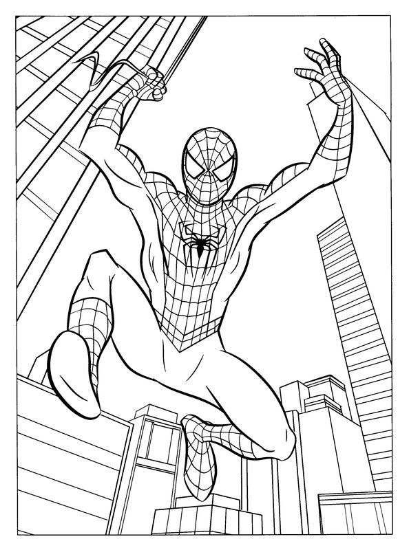 Spiderman mit Bauwerken coloring page for children
