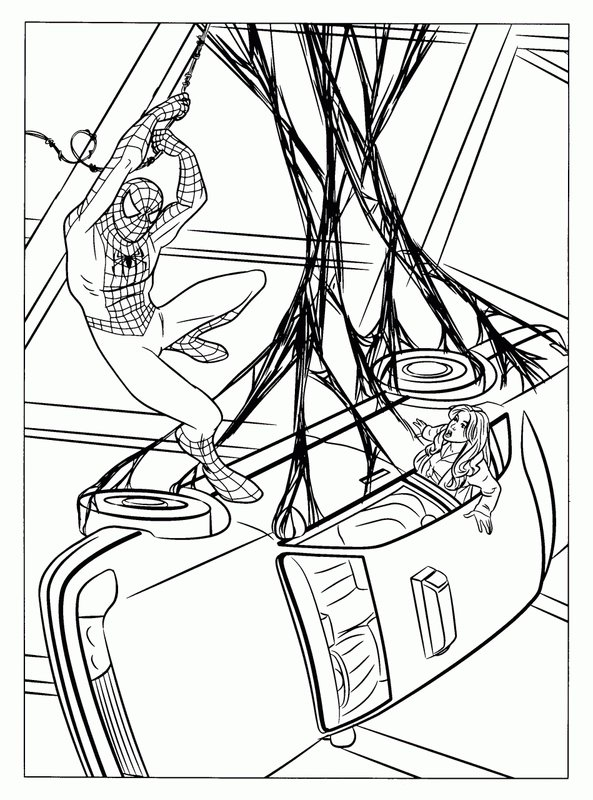 Coloring Page Spiderman Saves Girl Car