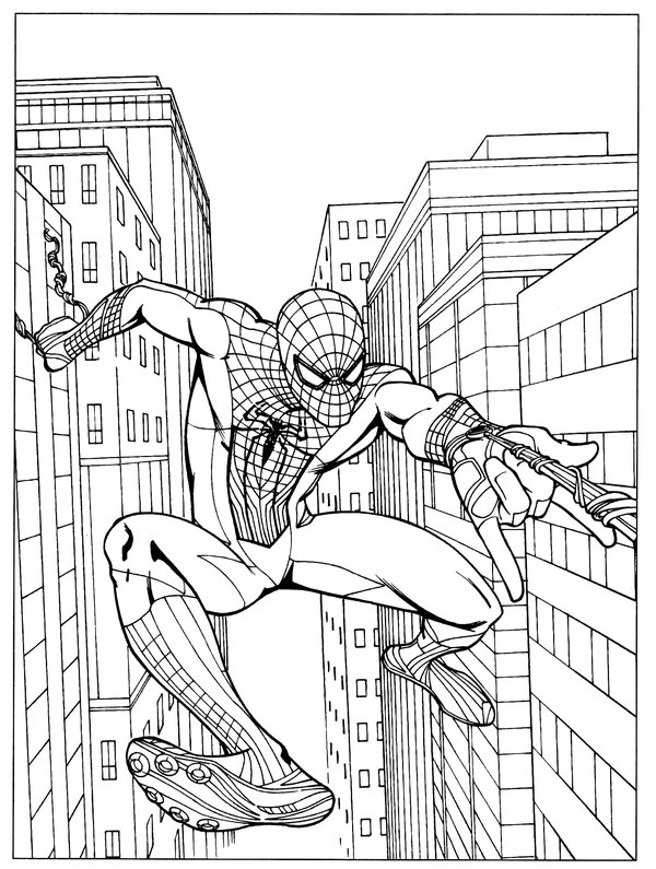 Spiderman Salta Edificios coloring page for children
