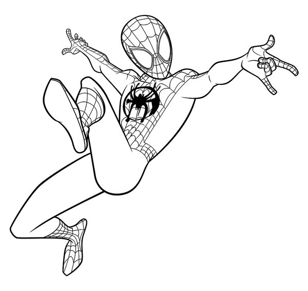 Spiderman springt in die Luft coloring page for children