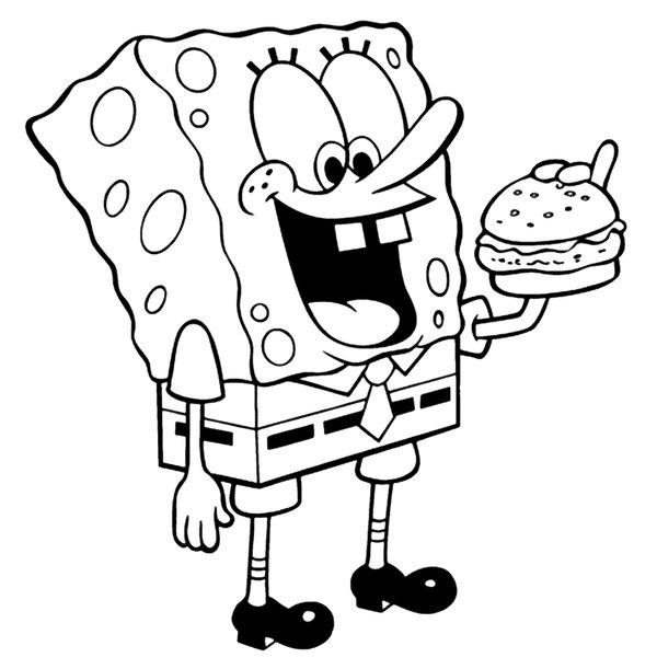 Malvorlage SpongeBob isst einen Burger