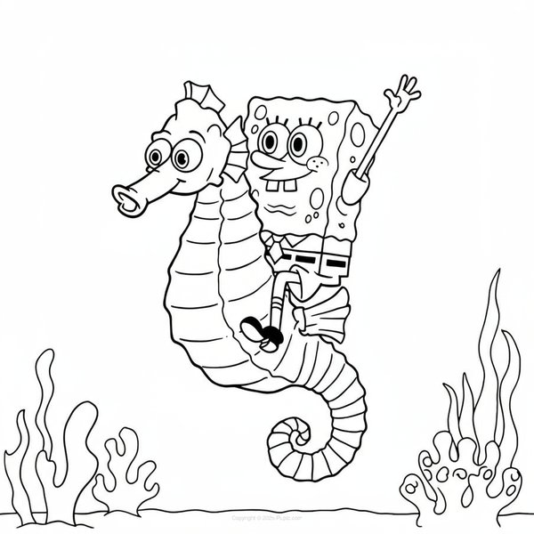 Spongebob reitet ein Seepferdchen coloring page for children