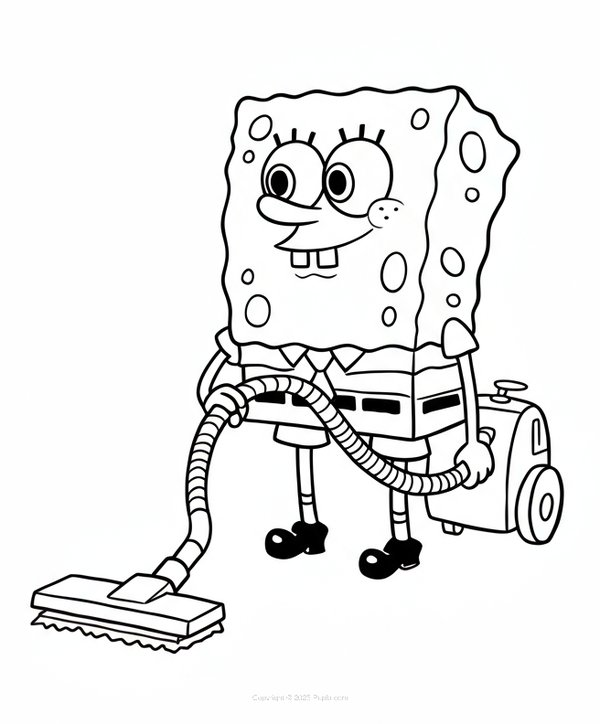 Spongebob Vacuuming coloring page for children