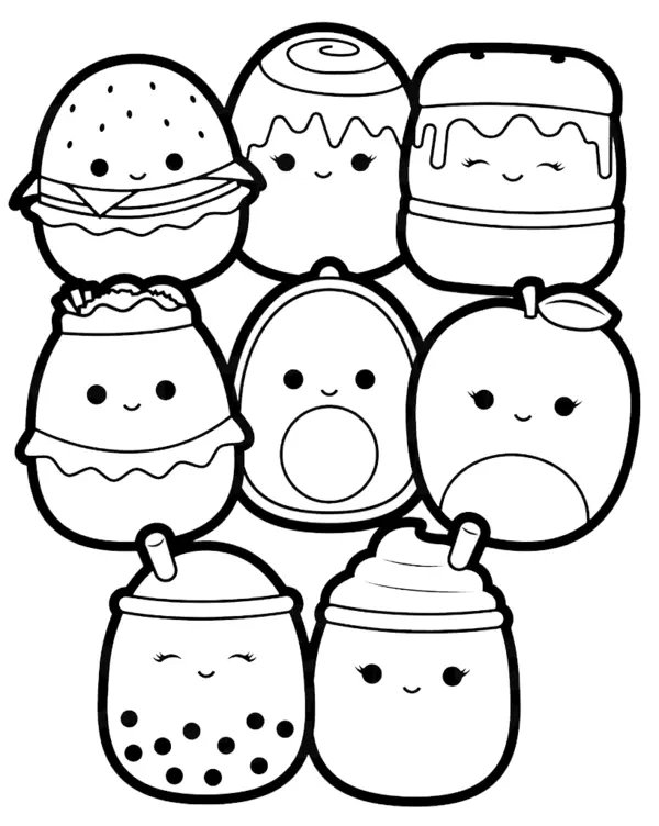 Squishmallows Food Collection coloring page for children