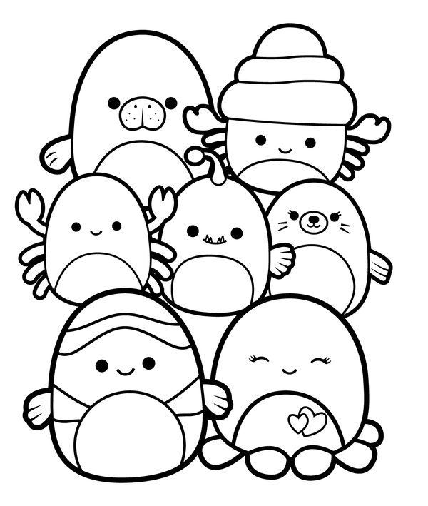 Squishmallows Happy Group coloring page for children