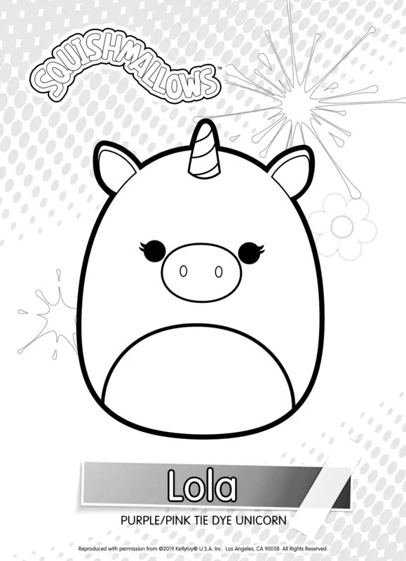 Malvorlage Squishmallows Lola das Tie-Dye-Einhorn