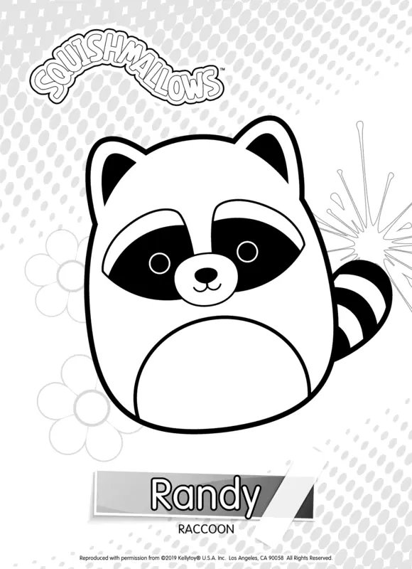 Squishmallows Randy Raccoon coloring page for children