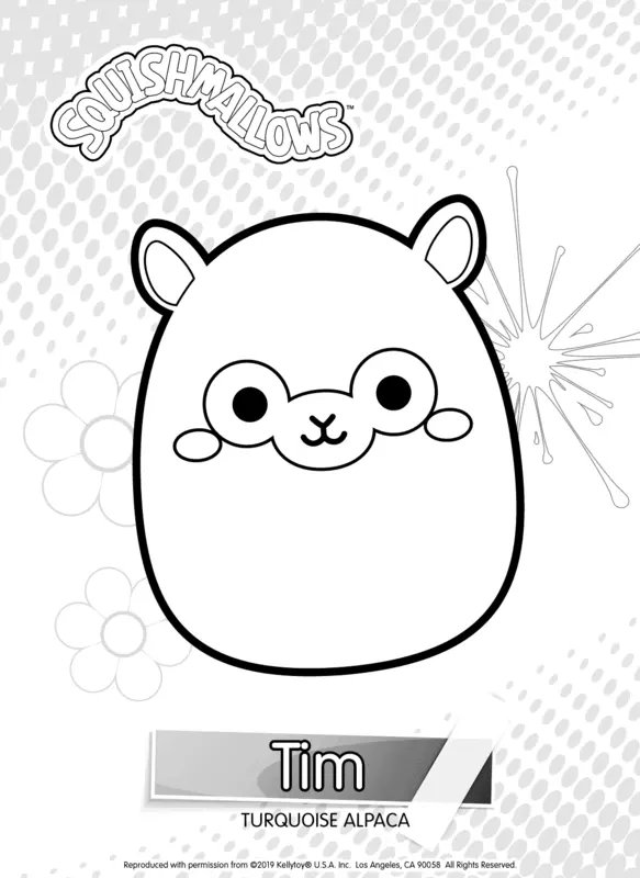 Plantilla de colorear Squishmallows Tim Alpaca turquesa