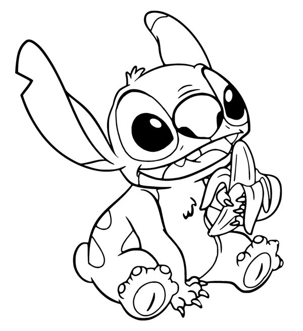Stitch Eating Banana coloring page for children
