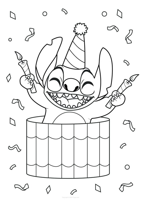 Stitch Feliz Cumpleaños coloring page for children