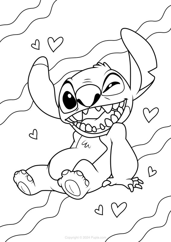 Stitch guiñando un ojo coloring page for children