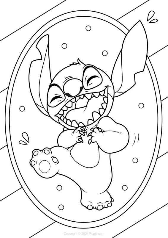 Stitch se ríe a carcajadas coloring page for children