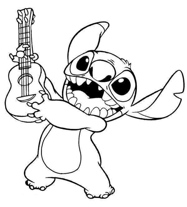 Stitch Speelt Gitaar coloring page for children