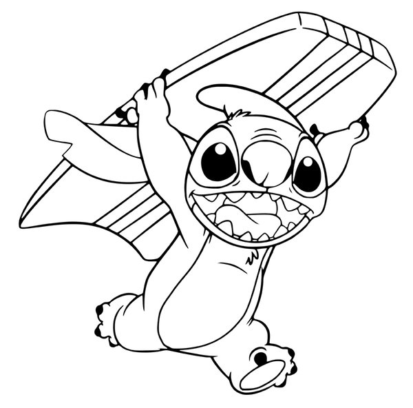 Stitch Surfboard coloring page for children