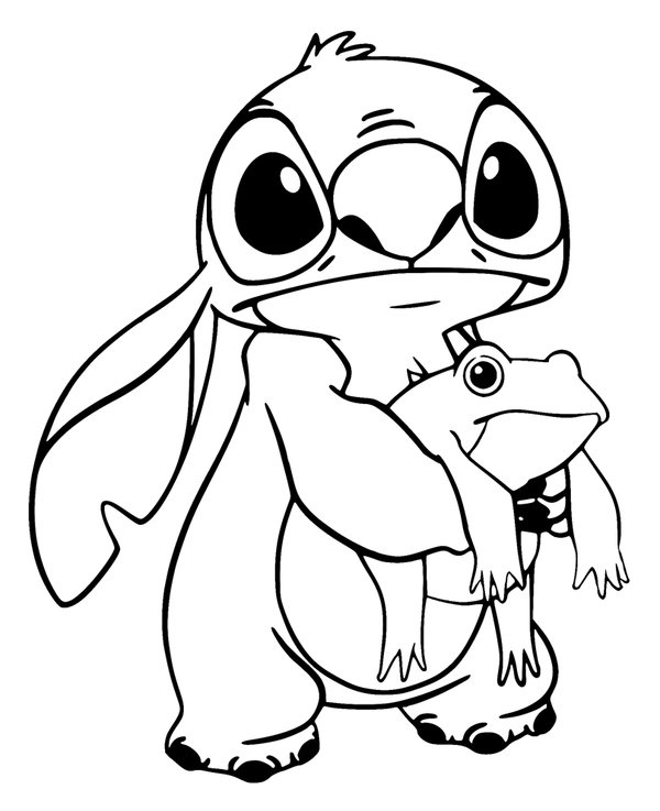 Stitch tenant une grenouille coloring page for children
