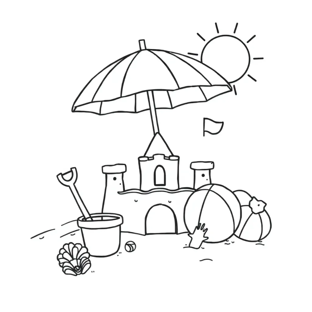 Strand Zomer Zandkasteel Creatief Kinderen coloring page for children