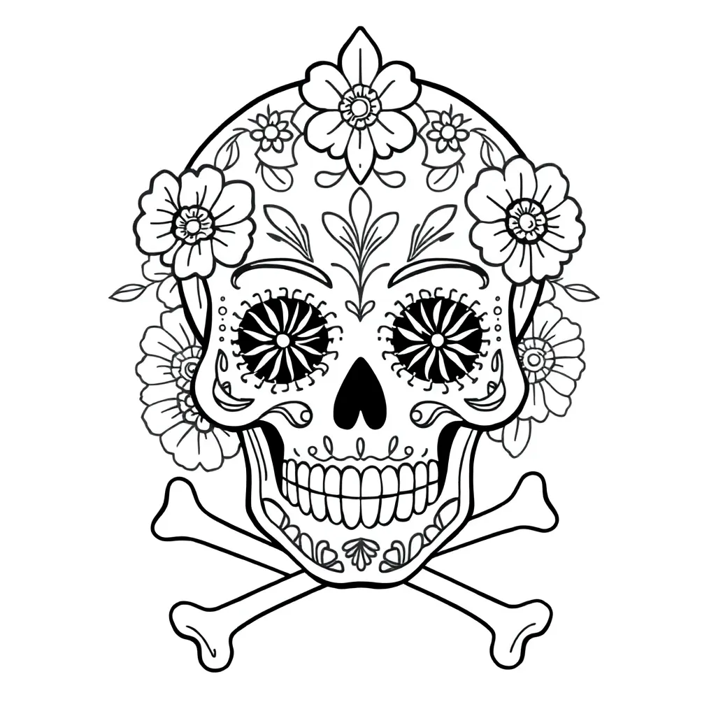 Sugar Skull Mexicaans Dag Van De Doden Bloemen Decoratief coloring page for children