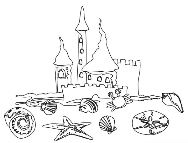 Summer Big Sandcastle coloring page for children
