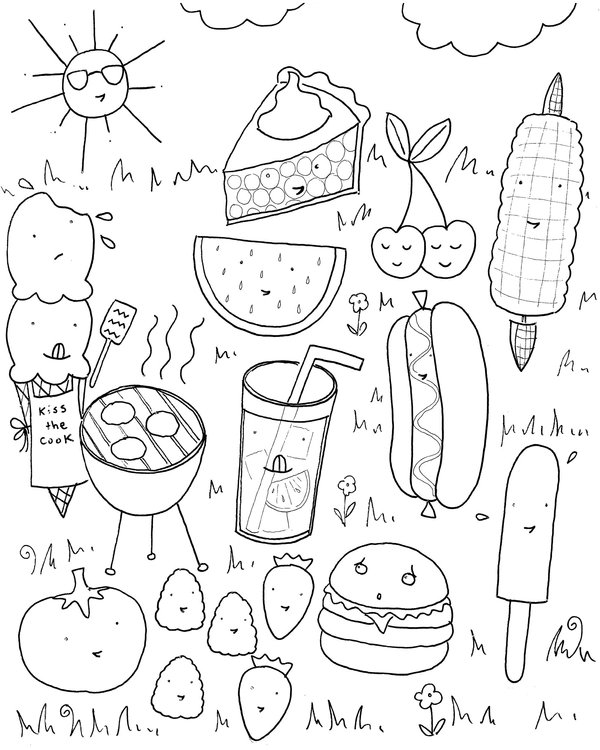 Summer Foods coloring page for children