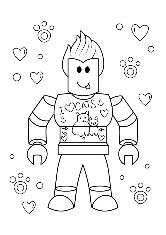 T Shirt Roblox I Love Cats coloring page for children