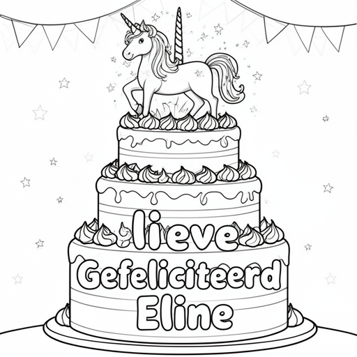 taart met eenhoorn kleurplaat voor kinderen