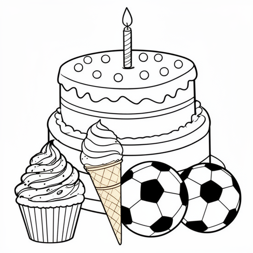 taart taart voetbal voetbal cupcake ijs kleurplaat voor kinderen