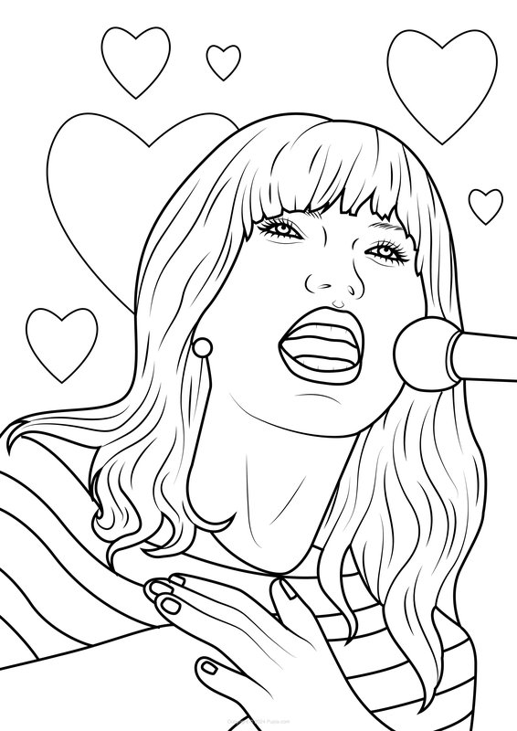 Taylor Swift cantando en el micrófono coloring page for children
