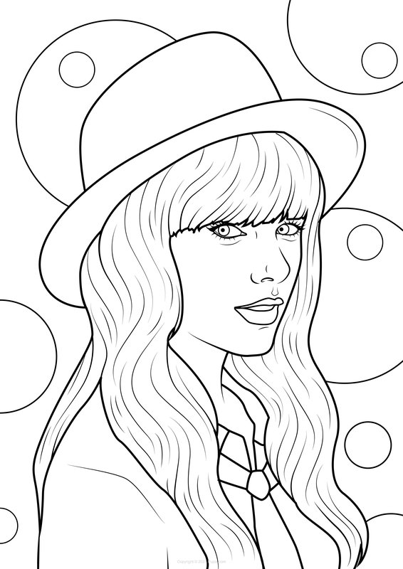Coloring page Taylor Swift with a hat