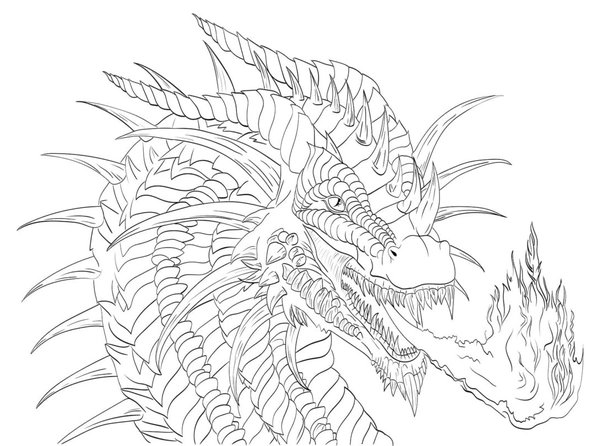 Tête de dragon crachant du feu coloring page for children