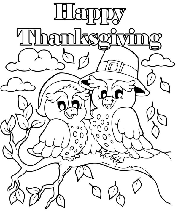 Thanksgiving Birds Tree coloring page for children