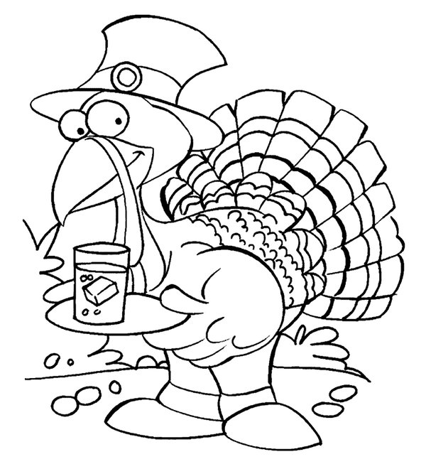 Thanksgiving Turkey Holding Drink coloring page for children